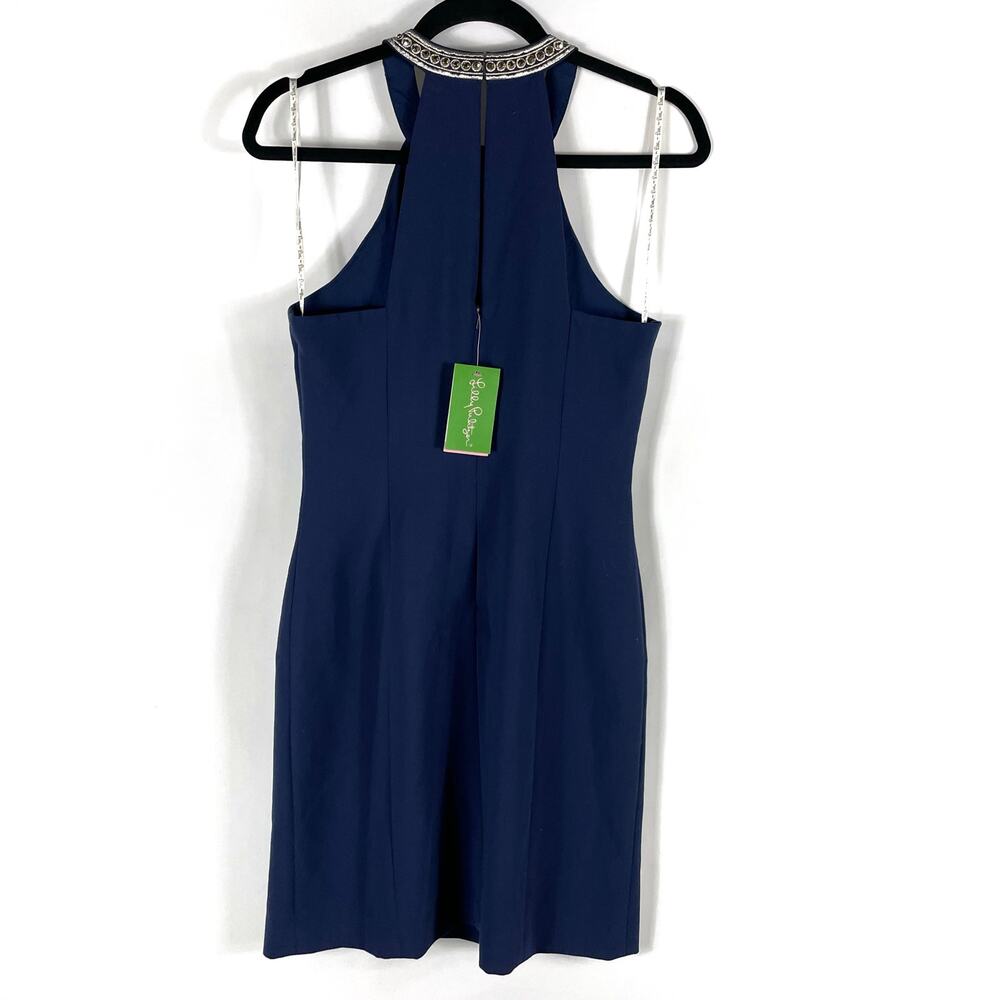 Lilly Pulitzer Benita Shift Dress Blue Embroidered‎ Sequin Sleeveless Sz 4 - Picture 8 of 11
